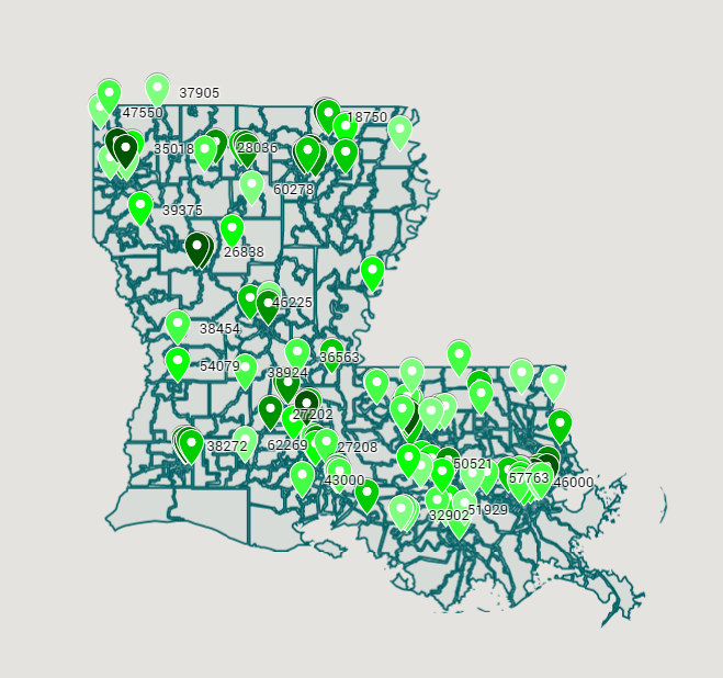 Louisiana QOZ median incomes map.